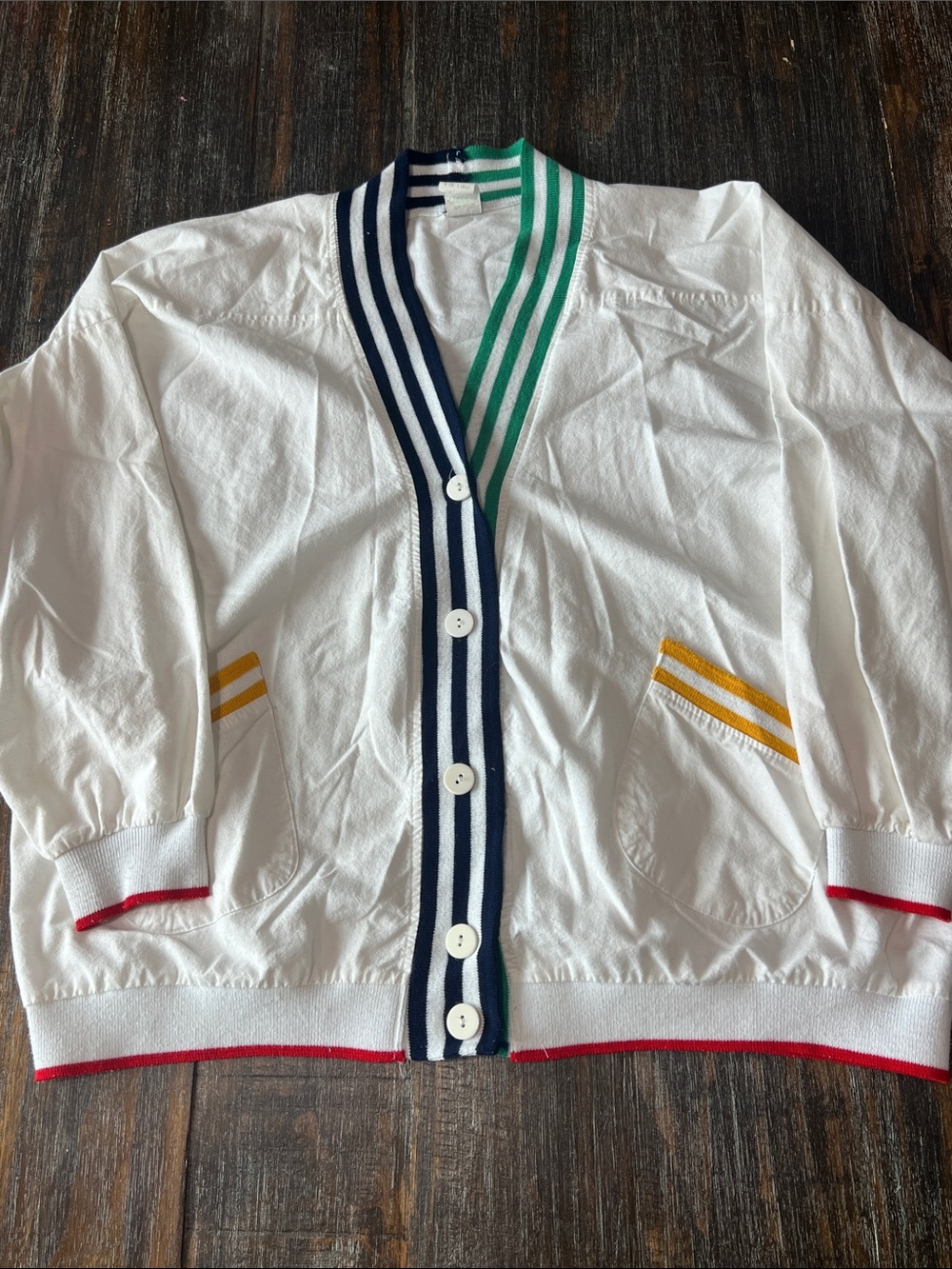 Vintage White Women’s Striped-Trim Cardigan Jacket